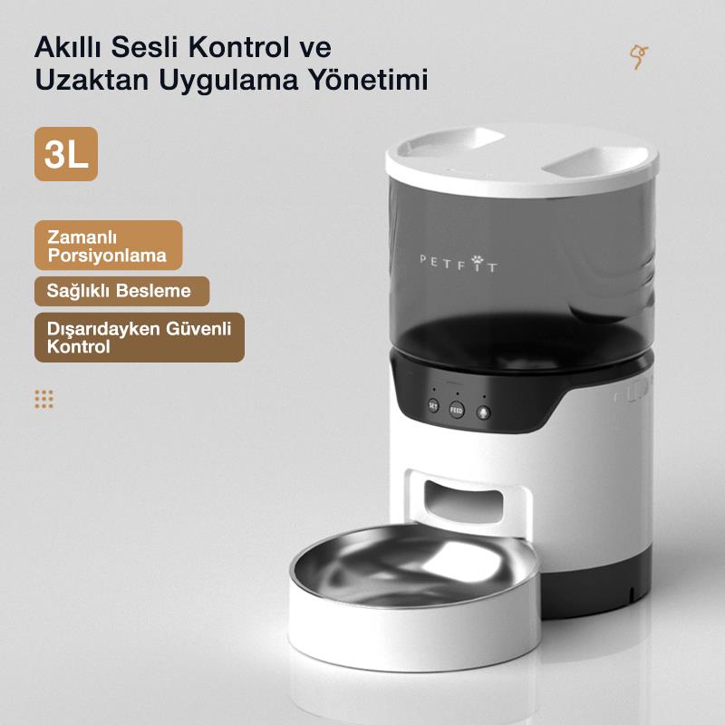 Petfit DU3L-WE 3L Wi-Fi Akıllı Otomatik Kedi Köpek Mama Kabı Besleme Ünitesi (Sesli Komut+Çelik Kase+APP Kontrol)