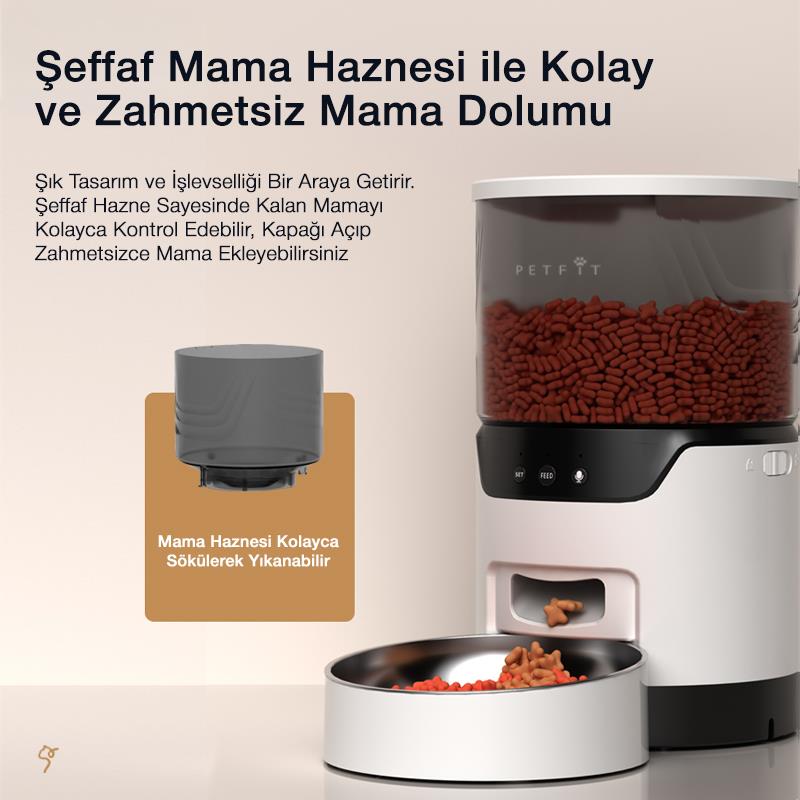 Petfit DU3L-WE 3L Wi-Fi Akıllı Otomatik Kedi Köpek Mama Kabı Besleme Ünitesi (Sesli Komut+Çelik Kase+APP Kontrol)
