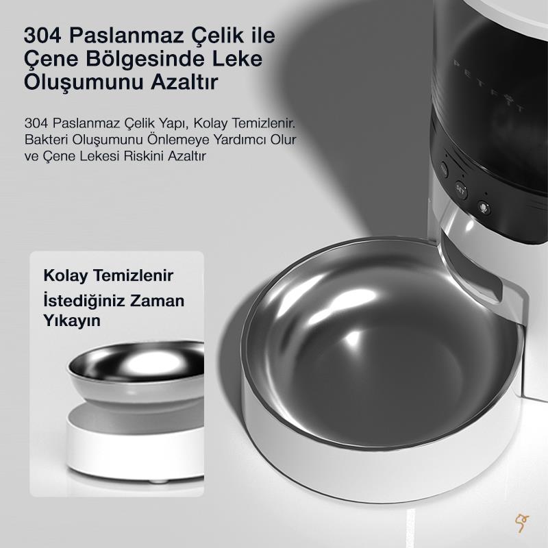 Petfit DU3L-WE 3L Wi-Fi Akıllı Otomatik Kedi Köpek Mama Kabı Besleme Ünitesi (Sesli Komut+Çelik Kase+APP Kontrol)