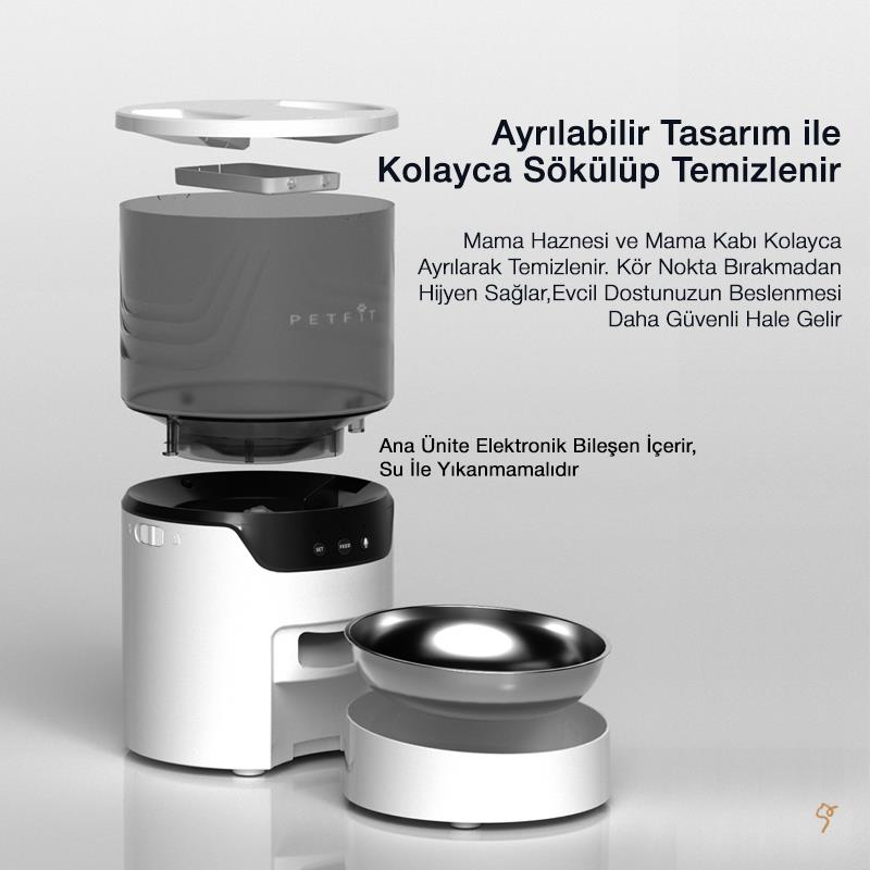 Petfit DU3L-WE 3L Wi-Fi Akıllı Otomatik Kedi Köpek Mama Kabı Besleme Ünitesi (Sesli Komut+Çelik Kase+APP Kontrol)