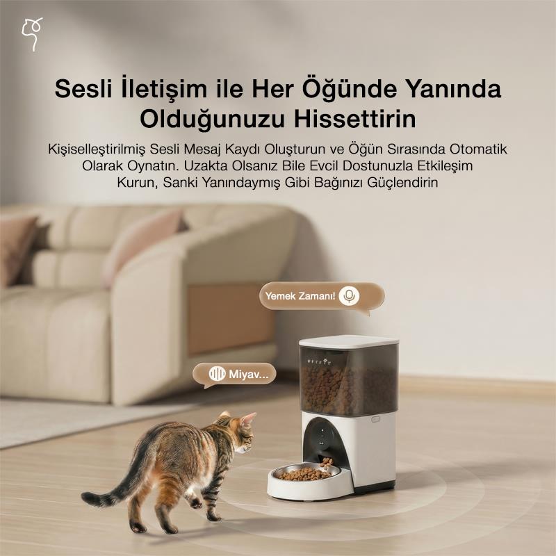 Petfit DU45L-WQ 4.5L Wi-Fi Akıllı Otomatik Kedi Köpek Mama Kabı Besleme Ünitesi (Sesli Komut+Çelik Kase+APP Kontrol)
