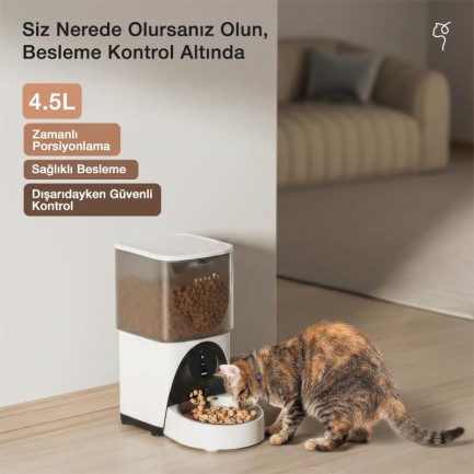 Petfit DU45L-WQ 4.5L Wi-Fi Akıllı Otomatik Kedi Köpek Mama Kabı Besleme Ünitesi (Sesli Komut+Çelik Kase+APP Kontrol) - Thumbnail