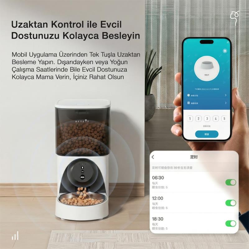 Petfit DU45L-WQ 4.5L Wi-Fi Akıllı Otomatik Kedi Köpek Mama Kabı Besleme Ünitesi (Sesli Komut+Çelik Kase+APP Kontrol)