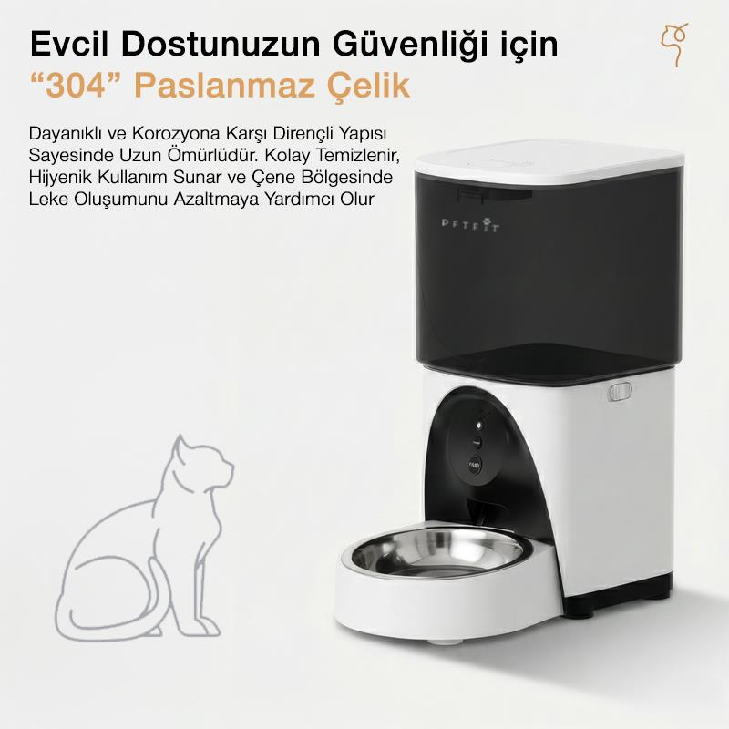Petfit DU45L-WQ 4.5L Wi-Fi Akıllı Otomatik Kedi Köpek Mama Kabı Besleme Ünitesi (Sesli Komut+Çelik Kase+APP Kontrol)