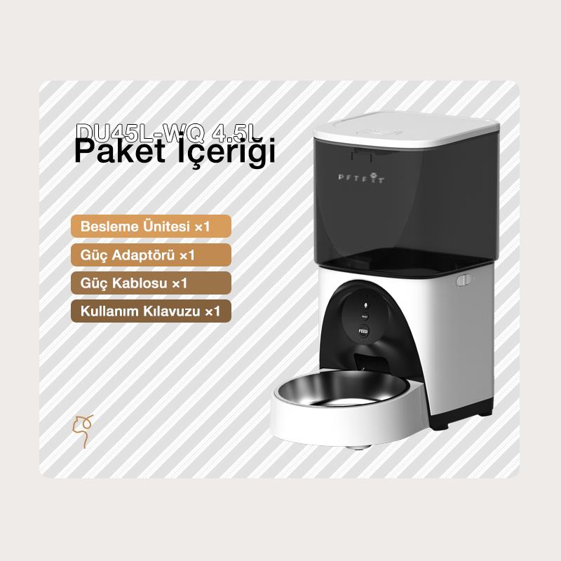 Petfit DU45L-WQ 4.5L Wi-Fi Akıllı Otomatik Kedi Köpek Mama Kabı Besleme Ünitesi (Sesli Komut+Çelik Kase+APP Kontrol)
