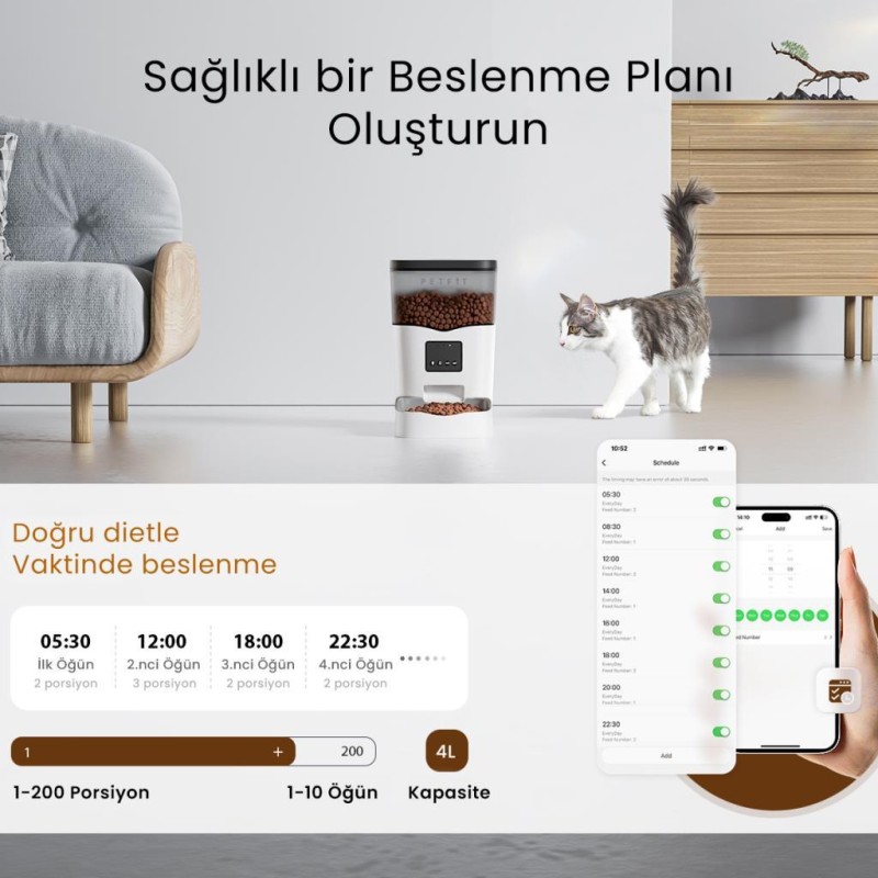Petfit Elevate X 4L Wi-Fi Akıllı Otomatik Kedi Köpek Mama Kabı Besleme Ünitesi (Sesli Komut+Çelik Kase+APP Kontrol)