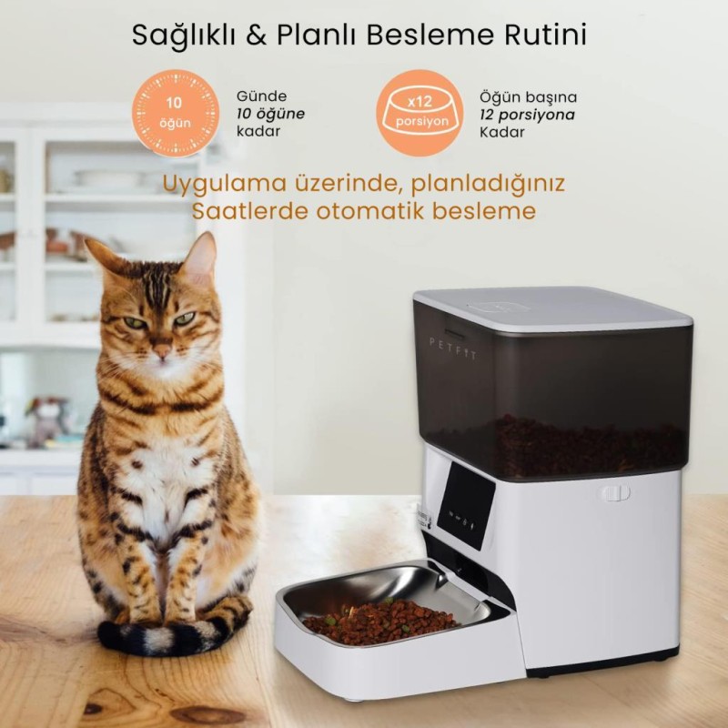 Petfit Elevate X 4L Wi-Fi Akıllı Otomatik Kedi Köpek Mama Kabı Besleme Ünitesi (Sesli Komut+Çelik Kase+APP Kontrol)