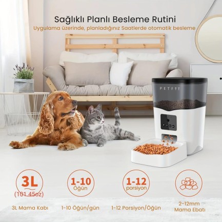 Petfit Feline Prime 3L Wi-Fi Kameralı Akıllı Otomatik Kedi Köpek Mama Kabı Besleme Ünitesi (Sesli Komut+Çelik Kase+APP Kontrol) - Thumbnail