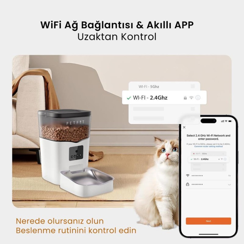 Petfit Feline Prime 3L Wi-Fi Kameralı Akıllı Otomatik Kedi Köpek Mama Kabı Besleme Ünitesi (Sesli Komut+Çelik Kase+APP Kontrol)