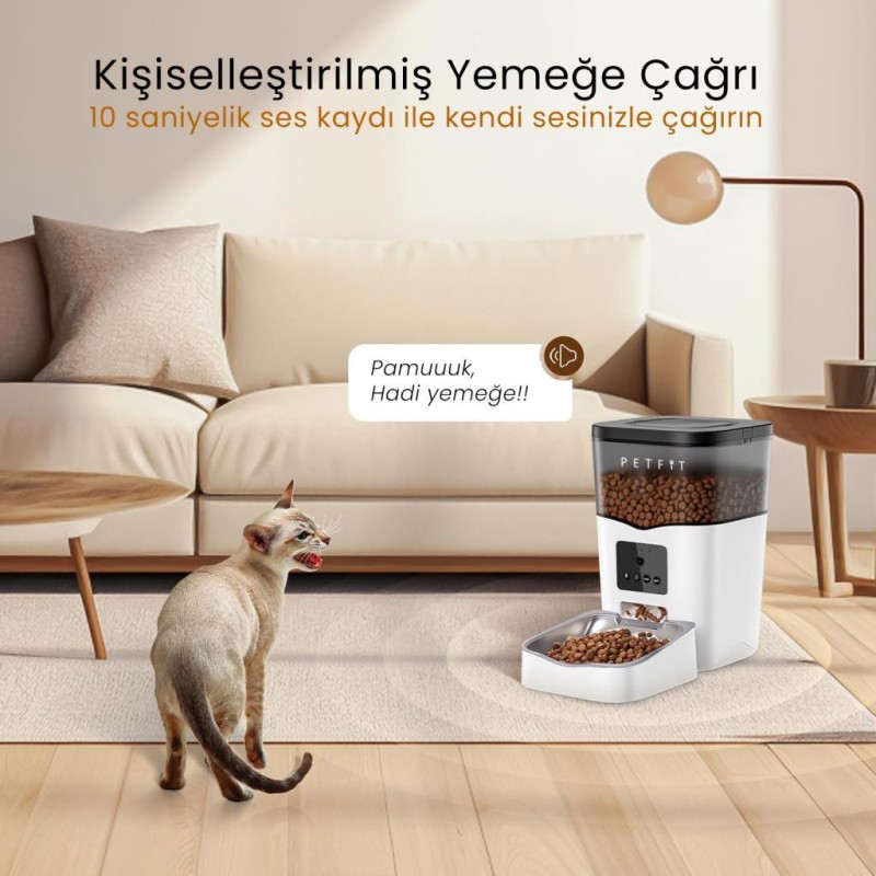 Petfit Feline Prime 3L Wi-Fi Kameralı Akıllı Otomatik Kedi Köpek Mama Kabı Besleme Ünitesi (Sesli Komut+Çelik Kase+APP Kontrol)