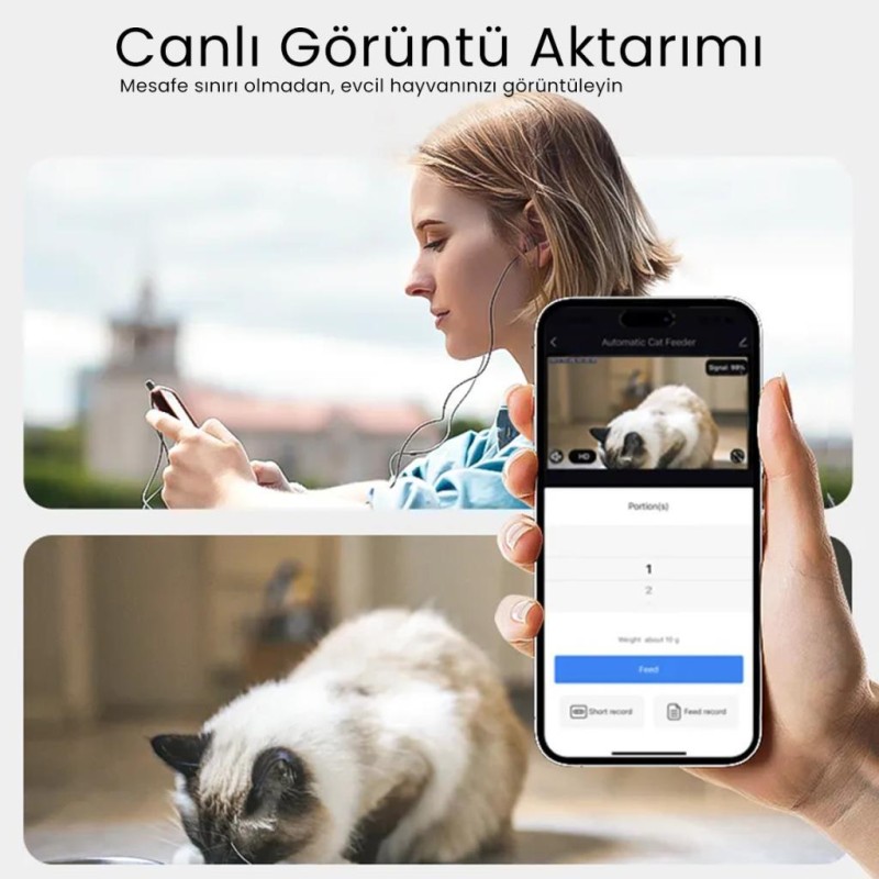Petfit Feline Prime 3L Wi-Fi Kameralı Akıllı Otomatik Kedi Köpek Mama Kabı Besleme Ünitesi (Sesli Komut+Çelik Kase+APP Kontrol)