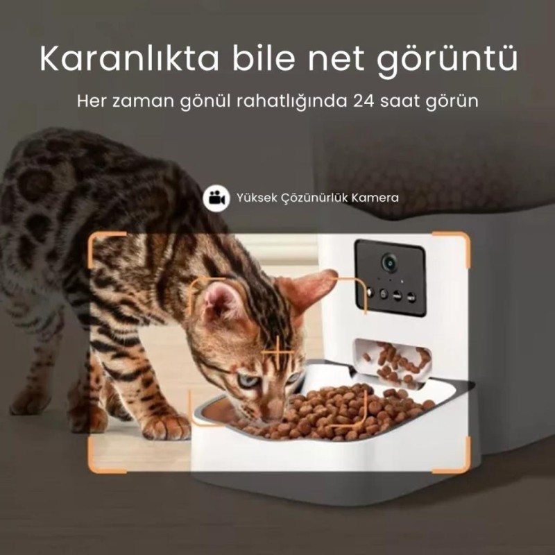 Petfit Feline Prime 3L Wi-Fi Kameralı Akıllı Otomatik Kedi Köpek Mama Kabı Besleme Ünitesi (Sesli Komut+Çelik Kase+APP Kontrol)