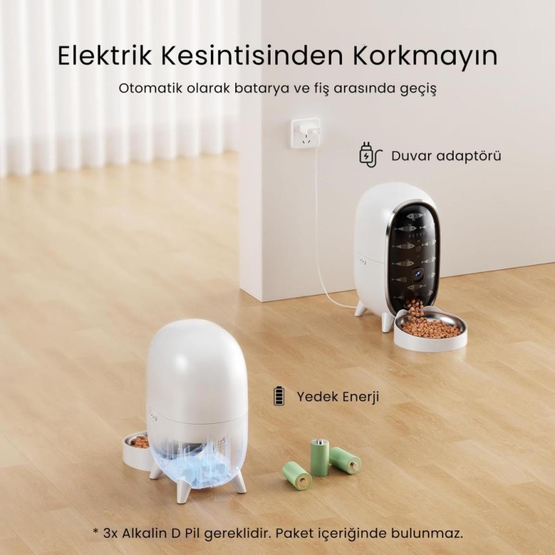 Petfit Meow Pure 3L Wi-Fi Kameralı Akıllı Otomatik Kedi Köpek Mama Kabı Besleme Ünitesi (Sesli Komut+Çelik Kase+APP Kontrol)