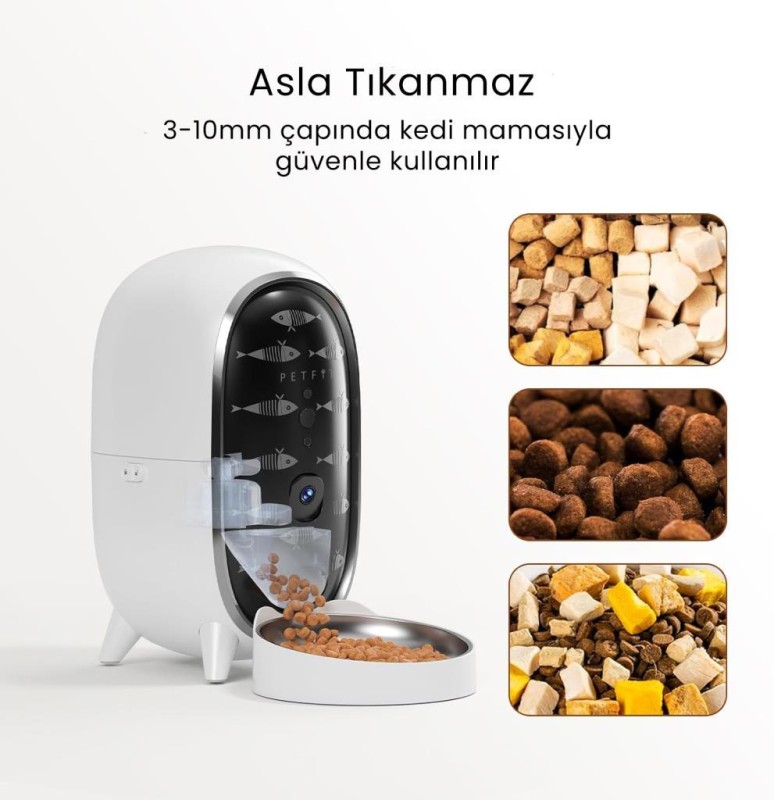 Petfit Meow Pure 3L Wi-Fi Kameralı Akıllı Otomatik Kedi Köpek Mama Kabı Besleme Ünitesi (Sesli Komut+Çelik Kase+APP Kontrol)