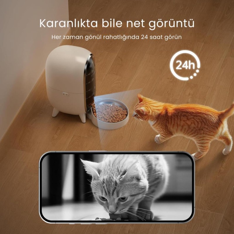 Petfit Meow Pure 3L Wi-Fi Kameralı Akıllı Otomatik Kedi Köpek Mama Kabı Besleme Ünitesi (Sesli Komut+Çelik Kase+APP Kontrol)