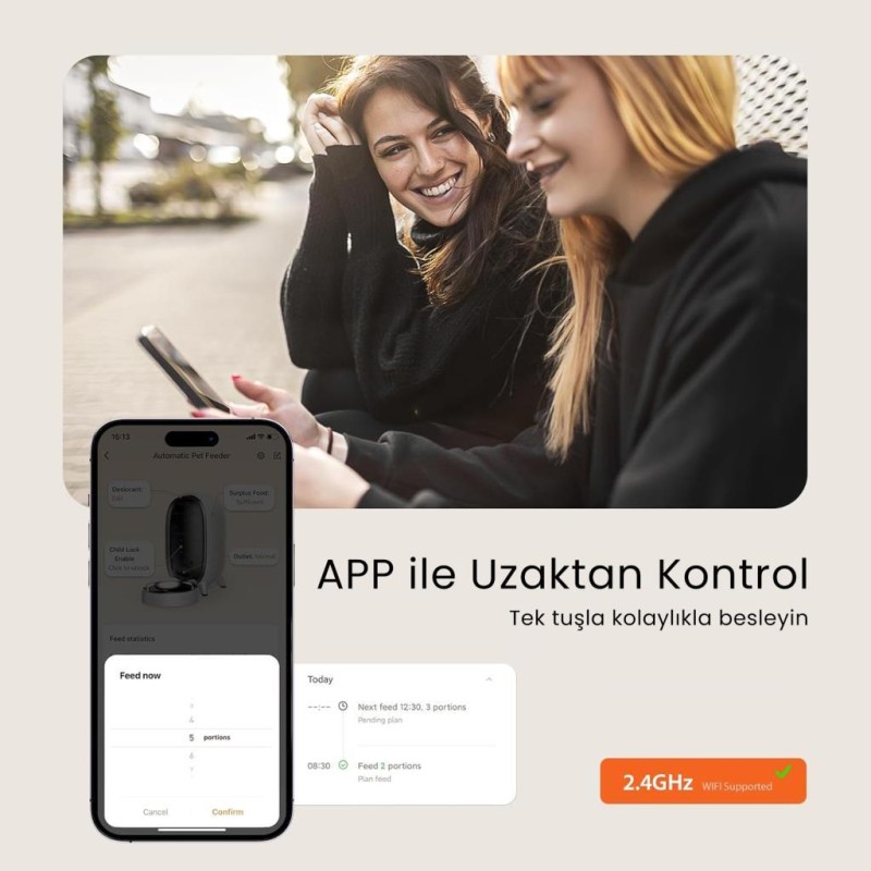 Petfit Meow Pure 3L Wi-Fi Kameralı Akıllı Otomatik Kedi Köpek Mama Kabı Besleme Ünitesi (Sesli Komut+Çelik Kase+APP Kontrol)