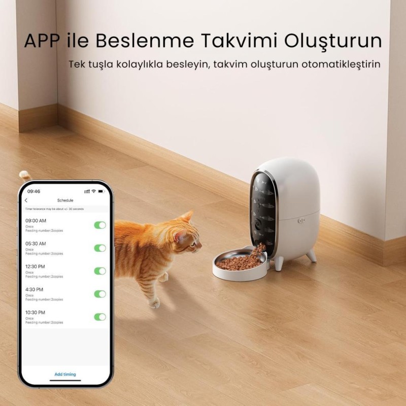 Petfit Meow Pure 3L Wi-Fi Kameralı Akıllı Otomatik Kedi Köpek Mama Kabı Besleme Ünitesi (Sesli Komut+Çelik Kase+APP Kontrol)