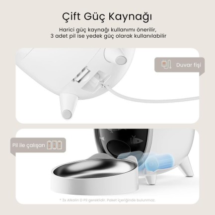 Petfit Meow Pure 3L Wi-Fi Kameralı Akıllı Otomatik Kedi Köpek Mama Kabı Besleme Ünitesi (Sesli Komut+Çelik Kase+APP Kontrol) - Thumbnail