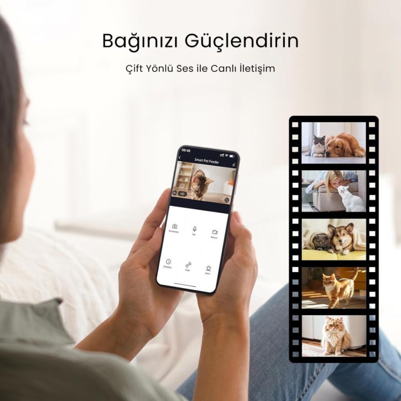 Petfit Meow Pure 3L Wi-Fi Kameralı Akıllı Otomatik Kedi Köpek Mama Kabı Besleme Ünitesi (Sesli Komut+Çelik Kase+APP Kontrol)