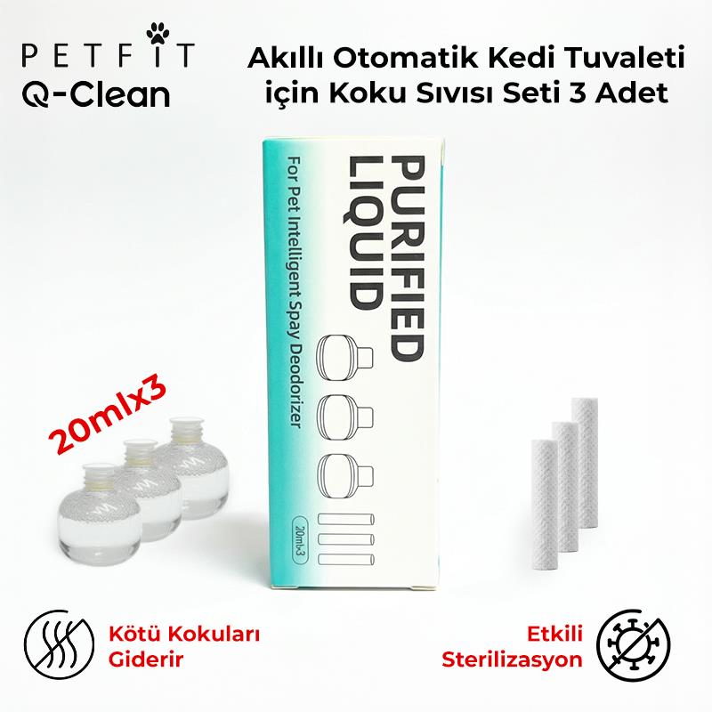 Petfit Q-Clean Akıllı Otomatik Kedi Tuvaleti İçin Akıllı Parfüm Şişesi Koku Sıvısı Seti 3 Adet