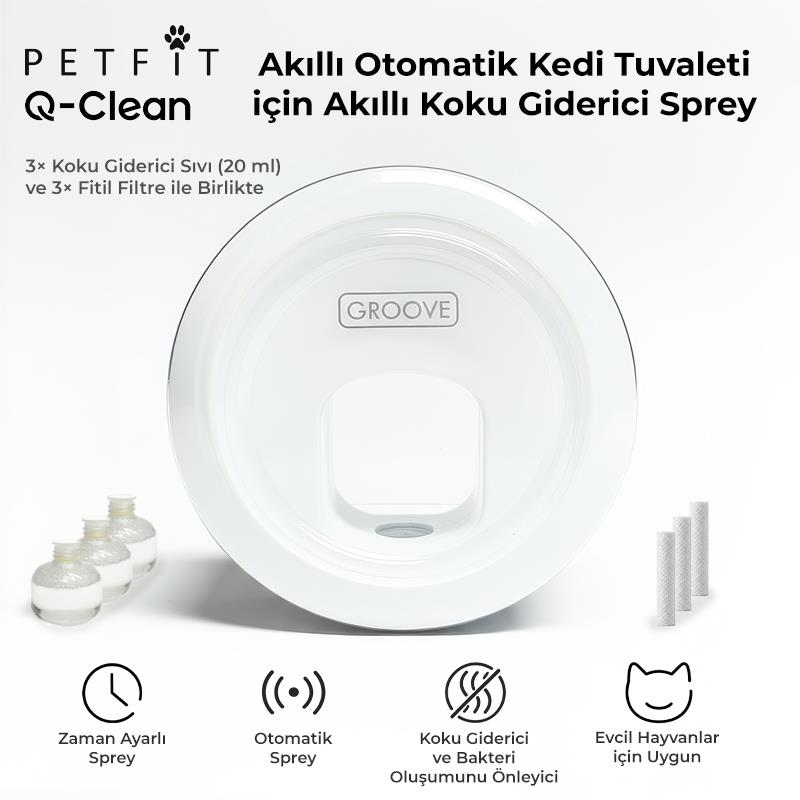 Petfit Q-Clean Akıllı Otomatik Kedi Tuvaleti İçin Akıllı Parfüm Sprey Şişesi + 3 Adet Parfüm Seti
