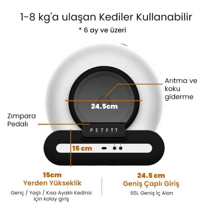 Petfit Ti+ 65L Wi-Fi Akıllı Otomatik Kedi Tuvaleti Kum Kabı Siyah (Ultra Sessiz+APP Kontrol+Akıllı Sensör+UV Filtre) - Thumbnail