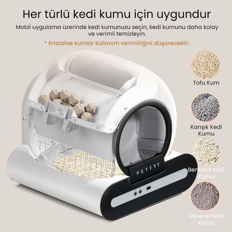 Petfit Ti+ 65L Wi-Fi Akıllı Otomatik Kedi Tuvaleti Kum Kabı Siyah (Ultra Sessiz+APP Kontrol+Akıllı Sensör+UV Filtre)