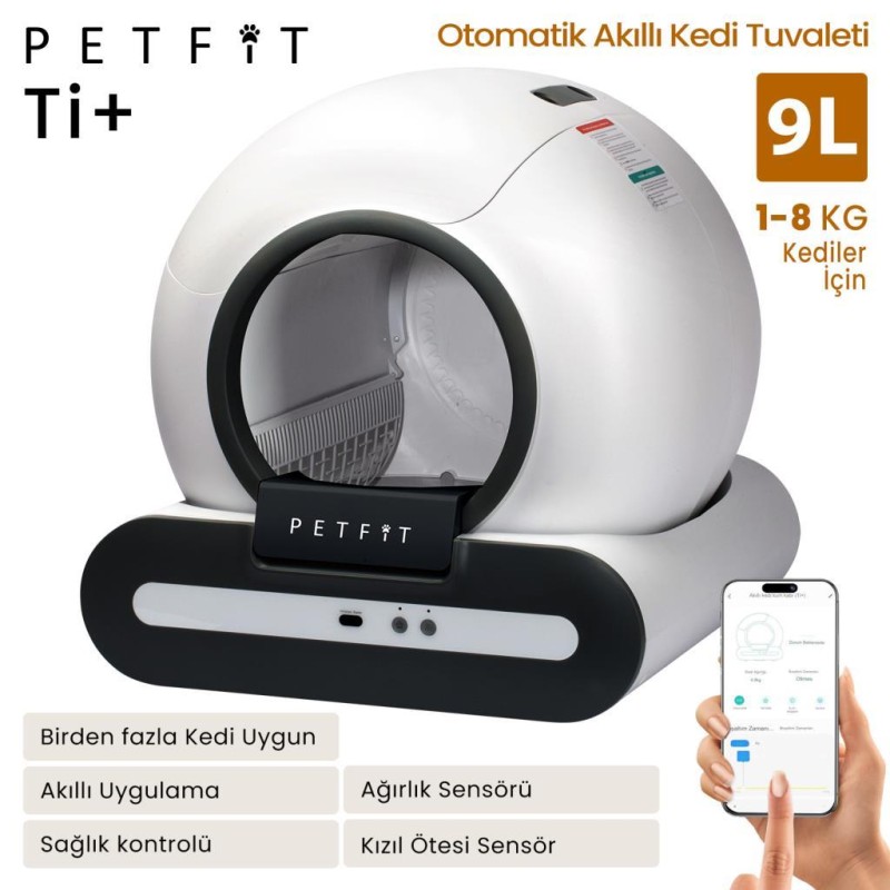 Petfit Ti+ 65L Wi-Fi Akıllı Otomatik Kedi Tuvaleti Kum Kabı Siyah (Ultra Sessiz+APP Kontrol+Akıllı Sensör+UV Filtre)