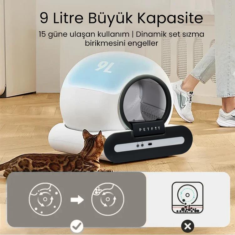 Petfit Ti+ 65L Wi-Fi Akıllı Otomatik Kedi Tuvaleti Kum Kabı Siyah (Ultra Sessiz+APP Kontrol+Akıllı Sensör+UV Filtre)