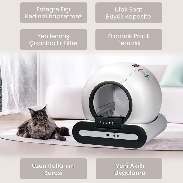 Petfit Ti+ 65L Wi-Fi Akıllı Otomatik Kedi Tuvaleti Kum Kabı Siyah (Ultra Sessiz+APP Kontrol+Akıllı Sensör+UV Filtre)