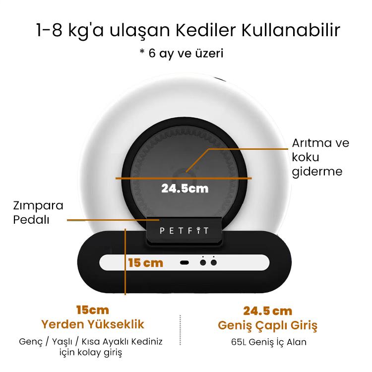 Petfit Ti+ 65L WiFi Otomatik Akıllı Kedi Tuvaleti Siyah Yeni Versiyon