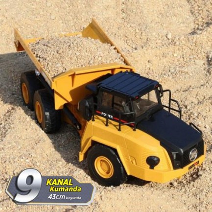 HUINA - HUINA 1568 1/24 Yüksek Kalite 9CH RC Model Damperli Kamyon Uzaktan Kumandali Çok Fonksiyonlu İş Makinası - 2.4G Sesli & Işıklı