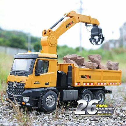 HUINA - HUINA 1575 1/14 Yüksek Kalite 26 Kanal RC Model Tutma Kollu Kepçeli Damperli Kamyon Uzaktan Kumandali Çok Fonksiyonlu İş Makinası - 2.4G Sesli & Işıklı