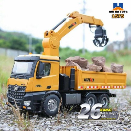 HUINA - HUINA 1575 1/14 Yüksek Kalite 26 Kanal RC Model Tutma Kollu Kepçeli Damperli Kamyon Uzaktan Kumandali Çok Fonksiyonlu İş Makinası - 2.4G Sesli & Işıklı