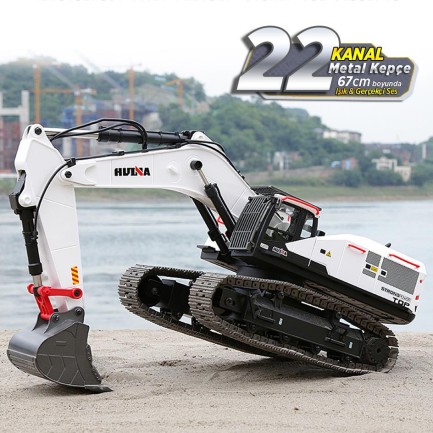 HUINA - HUINA 1594 1/14 Profesyonel 22 Kanal RC Model 4 Farklı Metal Kepçeli Ekskavatör Kazıcı Uzaktan Kumandali Çok Fonksiyonlu İş Makinası -2.4G Sesli&Işıklı