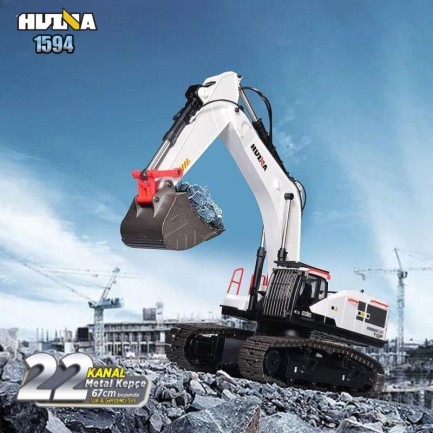 HUINA - HUINA 1594 1/14 Profesyonel 22 Kanal RC Model 4 Farklı Metal Kepçeli Ekskavatör Kepçe Kazıcı Uzaktan Kumandalı İş Makinesi -2.4G Sesli&Işıklı - Taşıma Çantası Dahil