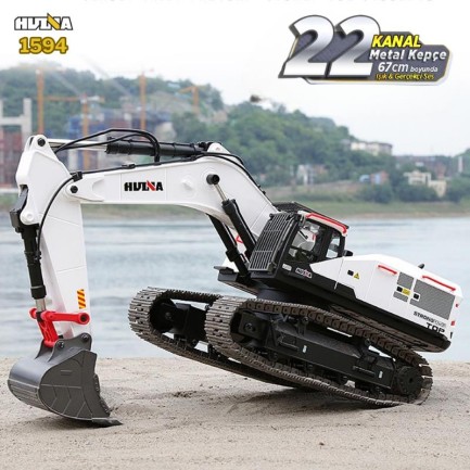 HUINA - HUINA 1594 1/14 Profesyonel 22 Kanal RC Model 4 Farklı Metal Kepçeli Ekskavatör Kepçe Kazıcı Uzaktan Kumandalı İş Makinesi -2.4G Sesli&Işıklı - Taşıma Çantası Dahil