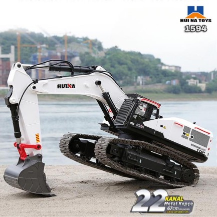 HUINA - HUINA 1594 1/14 Profesyonel 22 Kanal RC Model 4 Farklı Metal Kepçeli Ekskavatör Kepçe Kazıcı Uzaktan Kumandalı İş Makinesi -2.4G Sesli&Işıklı - Taşıma Çantası Dahil