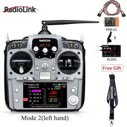 Radiolink - Radiolink AT10II 2.4Ghz 12 Kanal DSSS/FHSS Radio Kontrol Uzaktan Kumanda +R12DS Alıcı+PRM-01 Telemetri Sensörü Gri (4KM Kontrol Mesafesi)