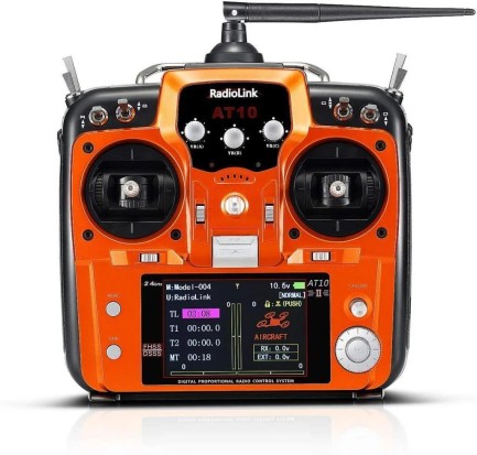 Radiolink - Radiolink AT10II 2.4Ghz 12 Kanal DSSS/FHSS Radio Kontrol Uzaktan Kumanda +R12DS Alıcı+PRM-01 Telemetri Sensörü Turuncu (4KM Kontrol Mesafesi)