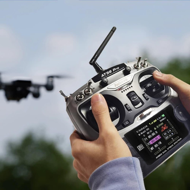 Radiolink AT9S Pro 2.4Ghz 10/12 Kanal DSSS/FHSS Radio Kontrol Uzaktan Kumanda +R9DS Alıcı S-BUS+PPM+PWM w/TBS Crossfire Gümüş (3.4KM Kontrol Mesafesi)