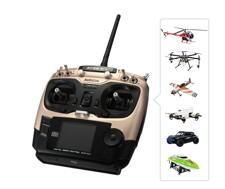 Radiolink AT9S Pro 2.4Ghz 10/12 Kanal DSSS/FHSS Radio Kontrol Uzaktan Kumanda +R9DS Alıcı S-BUS+PPM+PWM w/TBS Crossfire Altın (3.4KM Kontrol Mesafesi)