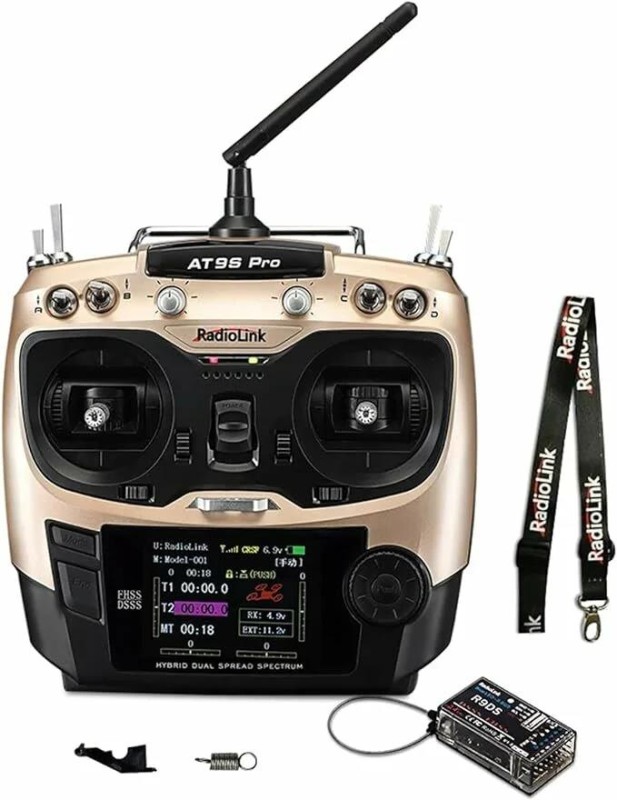 Radiolink AT9S Pro 2.4Ghz 10/12 Kanal DSSS/FHSS Radio Kontrol Uzaktan Kumanda +R9DS Alıcı S-BUS+PPM+PWM w/TBS Crossfire Altın (3.4KM Kontrol Mesafesi)