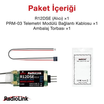 Radiolink R12DSE Mini 12 Kanal Uzaktan Kumanda Alıcısı Telemetry Receiver w/PPM+S-BUS (AT9&AT9S&AT10&AT10II İle Uyumludur) - Thumbnail