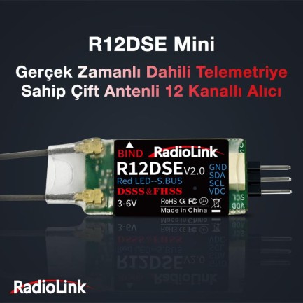 Radiolink R12DSE Mini 12 Kanal Uzaktan Kumanda Alıcısı Telemetry Receiver w/PPM+S-BUS (AT9&AT9S&AT10&AT10II İle Uyumludur) - Thumbnail