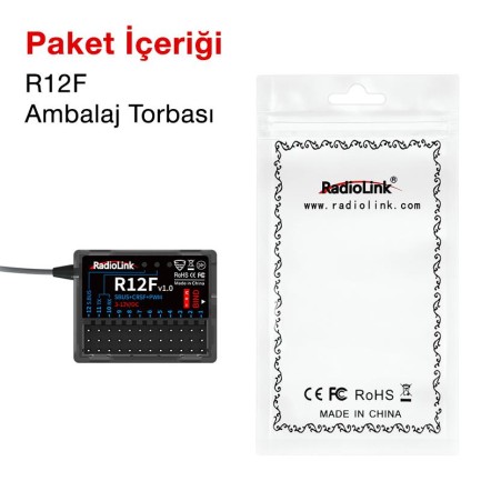 Radiolink R12F 12 Kanal Uzaktan Kumanda Alıcısı Dual Antenna Receiver w/S-BUS+PPM+PWM - Thumbnail