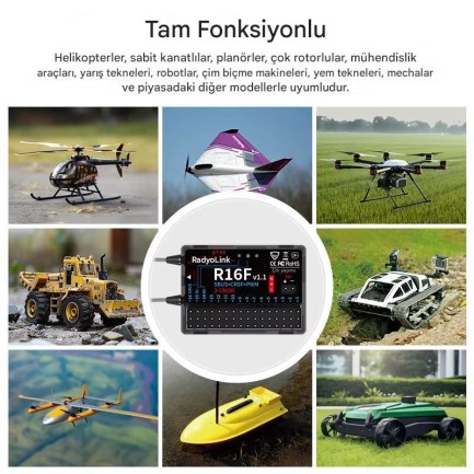 Radiolink R16F 16 Kanal Uzaktan Kumanda Alıcısı Dual Antenna Receiver w/2-Way Transmission Telemetry S-BUS+PPM+PWM - Thumbnail