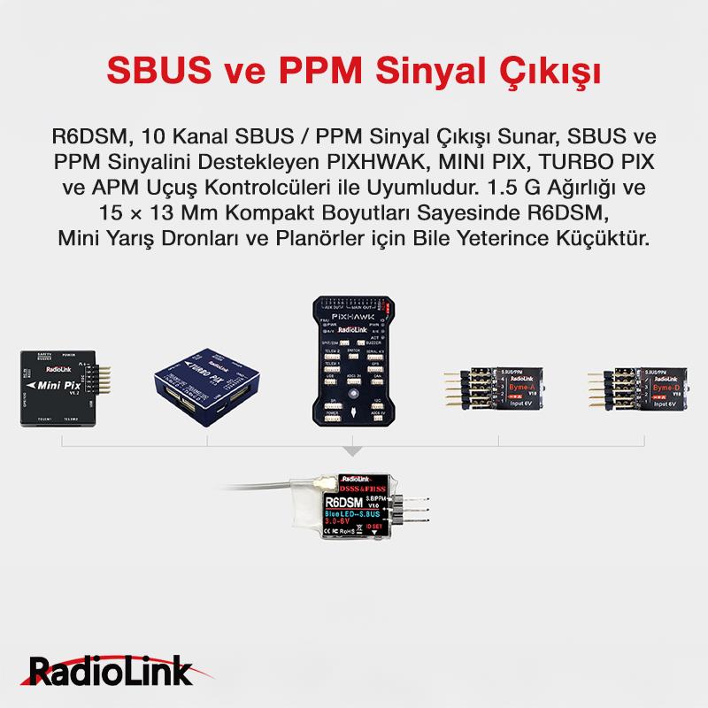 Radiolink R6DSM Mini 10 Kanal Uzaktan Kumanda Alıcısı Receiver w/PPM&S-BUS (AT9&AT9S&AT10&AT10II İle Uyumludur)