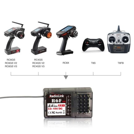 Radiolink R6F 6 Kanal Uzaktan Kumanda Alıcısı Receiver (RC6GS,RC4GS,T8FB,T8S İle Uyumludur) - Thumbnail