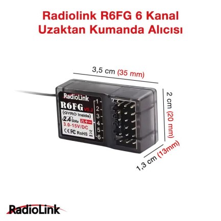 Radiolink - Radiolink R6FG 6 Kanal Uzaktan Kumanda Alıcısı Receiver w/Integrated Gyro (RC6GS/RC4GS/T8FB/T8S İle Uyumludur)